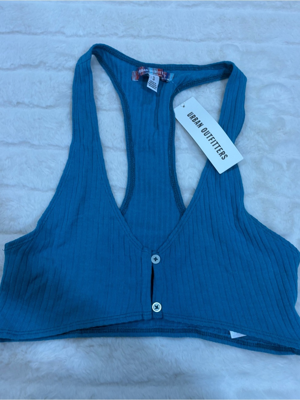Urban Outfitters Blue Ribbed Racerback Button-Front Crop Top